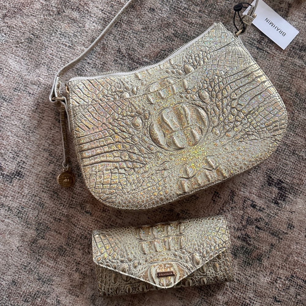Brahmin Veronica Hologram Melbourne  Embossed Crossbody and Wallet Set NWT